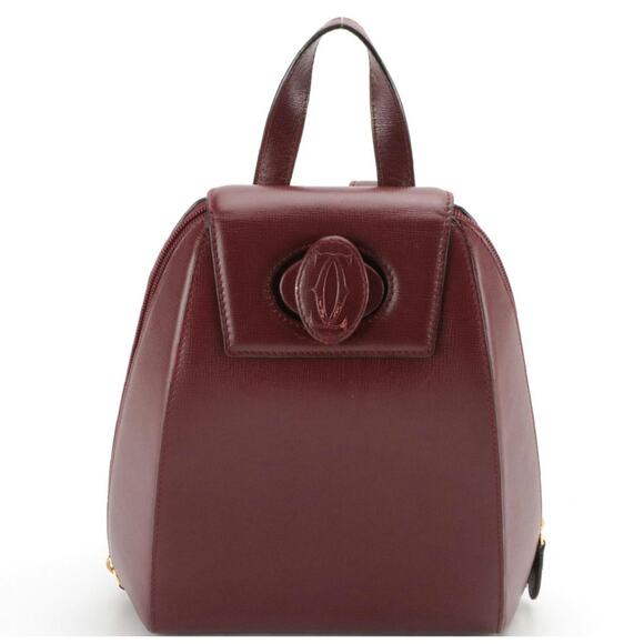 Cartier Bordeaux Leather Backpack – Gold-Tone Hardware – Made in Spain - Picture 1 of 7